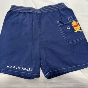 Disney Pooh Kids Embroidered 100 Acre soccer Navy Blue Elastic Waist Shorts.